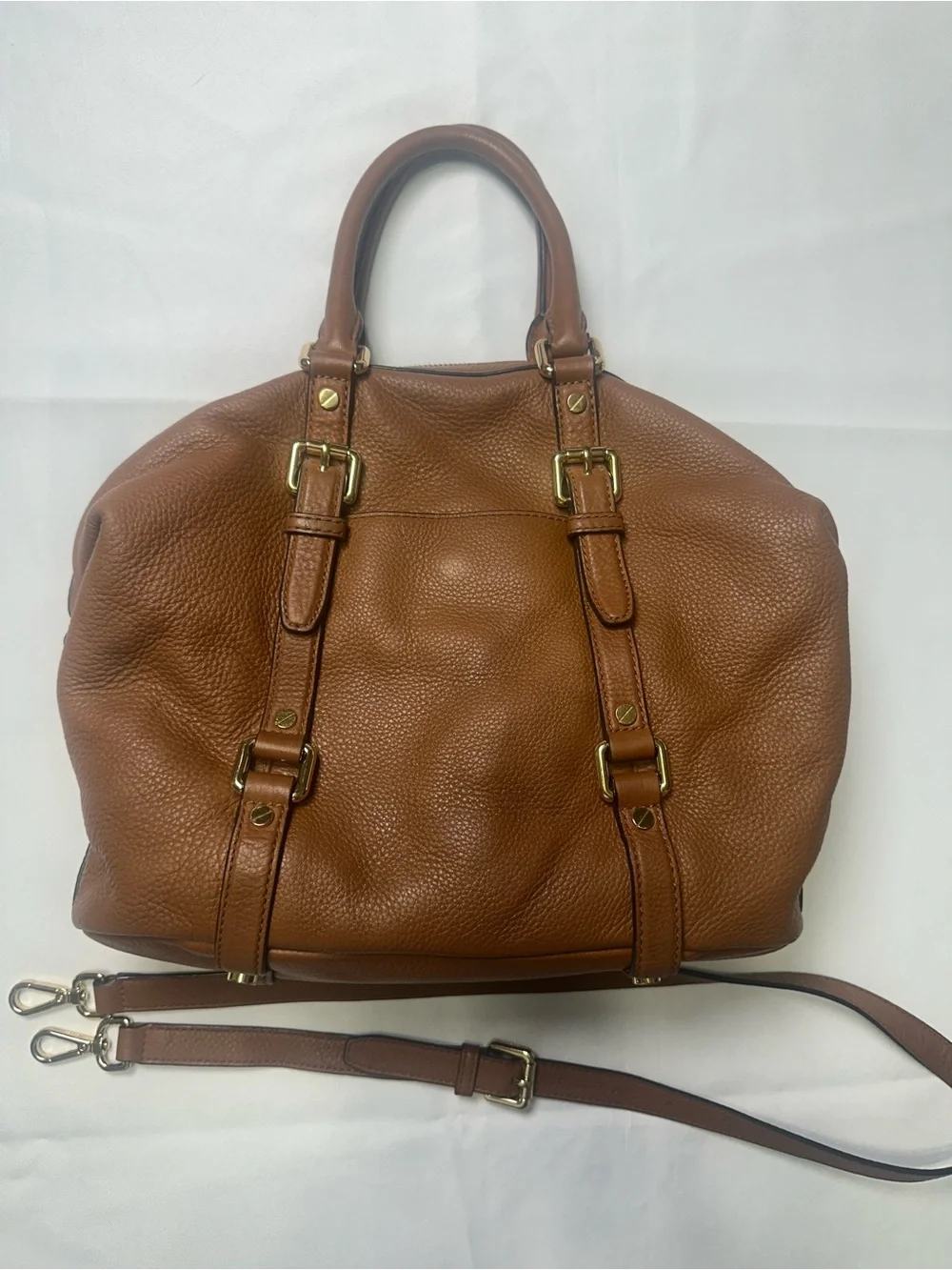 Michael Kors Brown Pebbled Leather Bedford Satchel with Strap